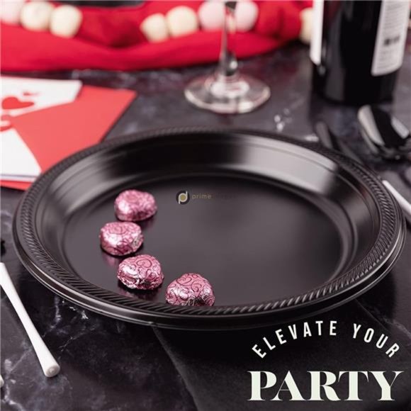 Disposable Black Plastic Plates, Pack of 120-9-Inch Round Plastic Plates - Picture 3 of 7